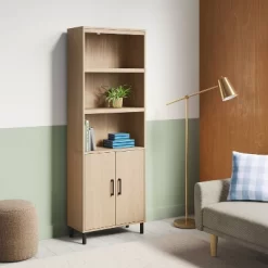 Mixed Material Library Bookcase With Doors Natural Wood - Room Essentials™