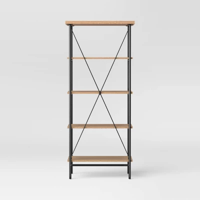 Wood And Metal Media Tower Bookcase Natural - Room Essentials™ 3 Wood And Metal Media Tower Bookcase Natural - Room Essentials™ - Image 3