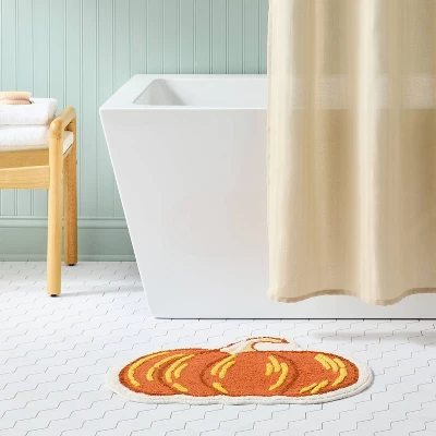 20"x23" Pumpkin Shaped Non-Slip Harvest Bath Rug Orange - Room Essentials™ 1 20"x23" Pumpkin Shaped Non-Slip Harvest Bath Rug Orange - Room Essentials™
