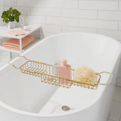 Metal Bathtub Tray With Expandable Arms Brass - Room Essentials™ 1 Metal Bathtub Tray With Expandable Arms Brass - Room Essentials™