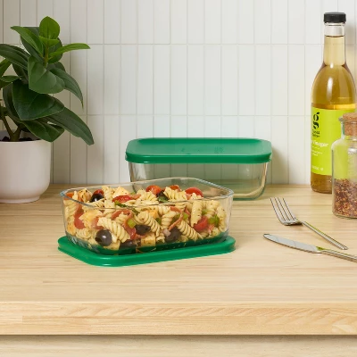 4pc (set Of 2) 4c Rectangular Glass Food Storage Container Set - Room Essentials™ 1 4pc (set Of 2) 4c Rectangular Glass Food Storage Container Set - Room Essentials™