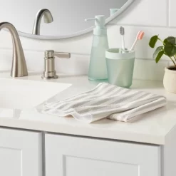 Quick Dry Striped Waffle Towel Tan - Room Essentials™