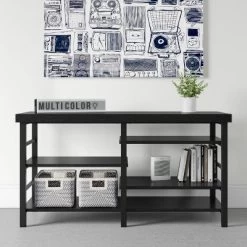 Adjustable Storage Dorm TV Stand For TVs Up To 50" Black Wood Grain Finish - Room Essentials™