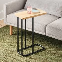 Mixed Material Wood And Metal Rectangle Top C Table Natural Wood - Room Essentials™
