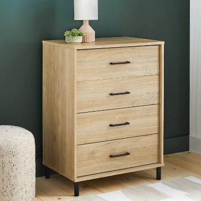Mixed Material Wood And Metal 4 Drawer Dresser Updated Base Natural Wood - Room Essentials™ 1 Mixed Material Wood And Metal 4 Drawer Dresser Updated Base Natural Wood - Room Essentials™