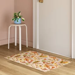 2'x3' Washable Leaf Harvest Scatter Woven Accent Rug Cream/Orange/Green - Room Essentials™