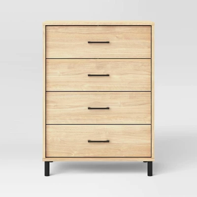 Mixed Material Wood And Metal 4 Drawer Dresser Updated Base Natural Wood - Room Essentials™ 2 Mixed Material Wood And Metal 4 Drawer Dresser Updated Base Natural Wood - Room Essentials™ - Image 2