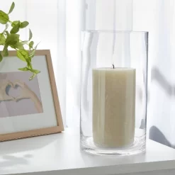 Clear Hurricane 4" X 7" Pillar Candle Holder - Room Essentials™: Transparent Vase, Tabletop Display