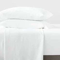 Queen Garment Washed Microfiber Solid Sheet Set White - Room Essentials™