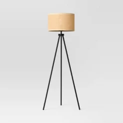 Tripod Floor Lamp With Shade Black - Room Essentials™: Modern Standing Light, ETL Listed, Metal Body