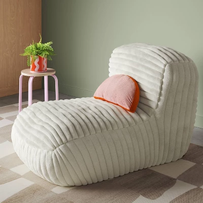 Memory Foam Filled Bean Bag Lounger With Corduroy Cover And Structured High Back Cream - Room Essentials™ 1 Memory Foam Filled Bean Bag Lounger With Corduroy Cover And Structured High Back Cream - Room Essentials™