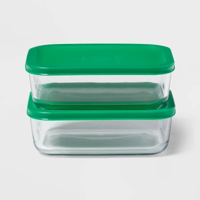 4pc (set Of 2) 4c Rectangular Glass Food Storage Container Set - Room Essentials™ 3 4pc (set Of 2) 4c Rectangular Glass Food Storage Container Set - Room Essentials™ - Image 3